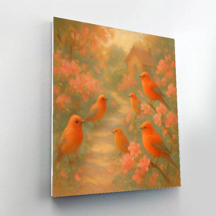 Tanagers On Blooming Path paint by number