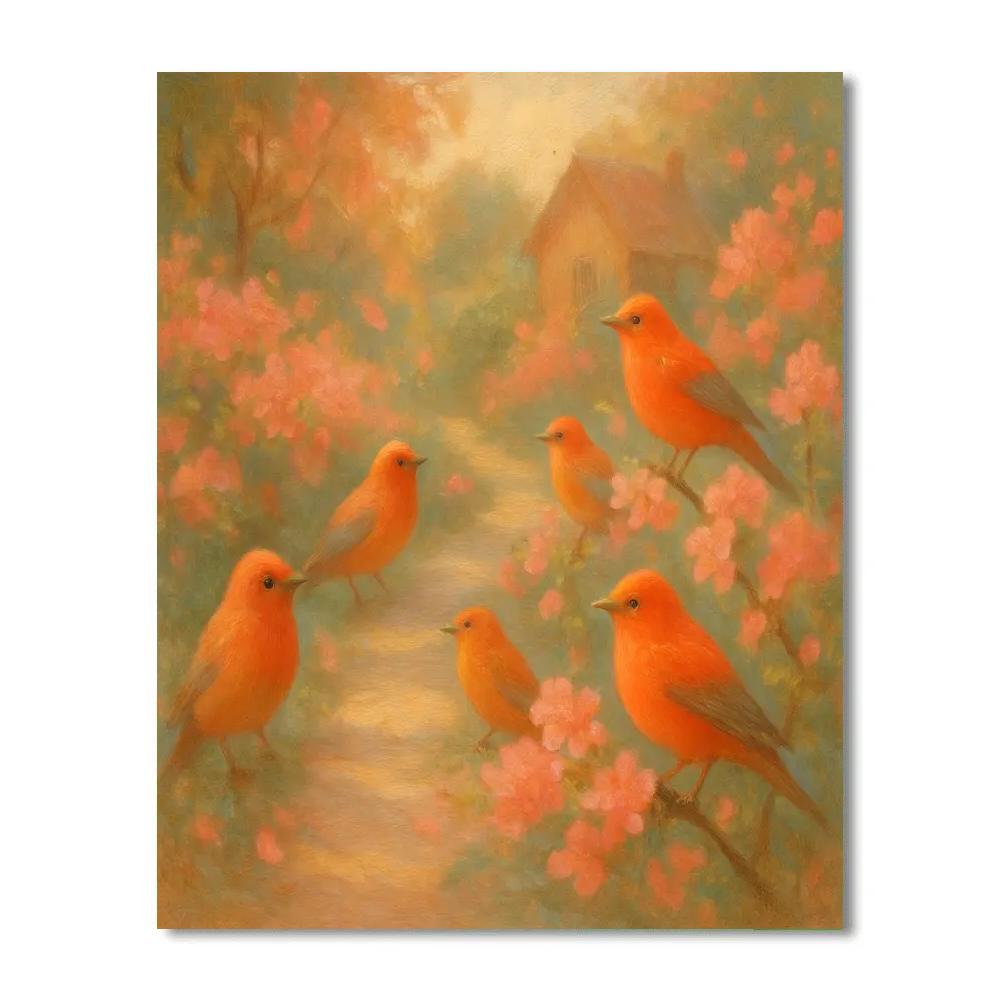 Tanagers On Blooming Path paint by number