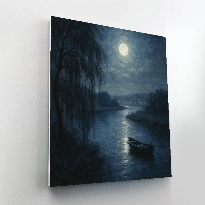 Quiet Riverbend At Moonlit Blue Number painting