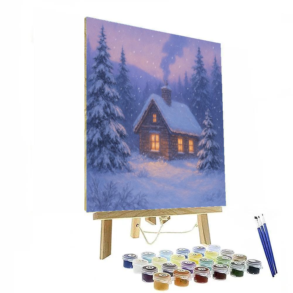 Cabin Embraced By Winter Pines DIY paint by numbers