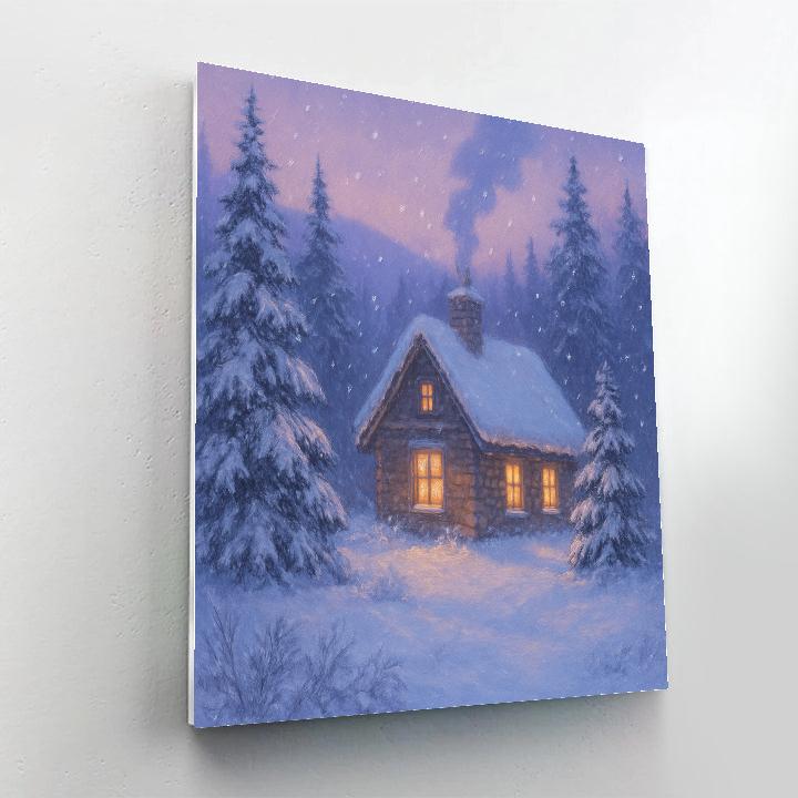 Cabin Embraced By Winter Pines DIY paint by numbers