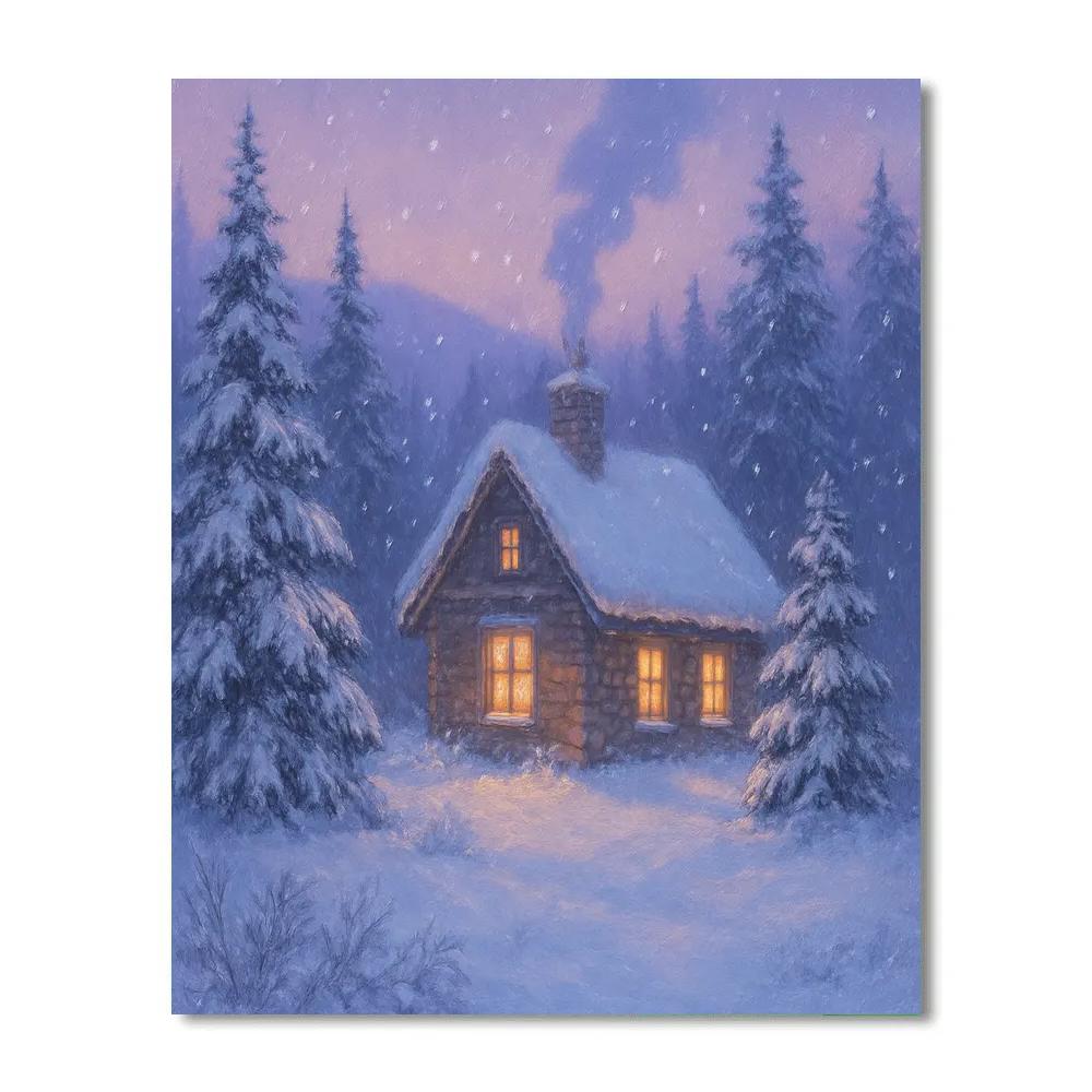 Cabin Embraced By Winter Pines DIY paint by numbers