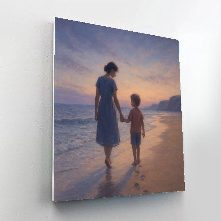 Seaside Sunset Stroll With Mother DIY paint by numbers