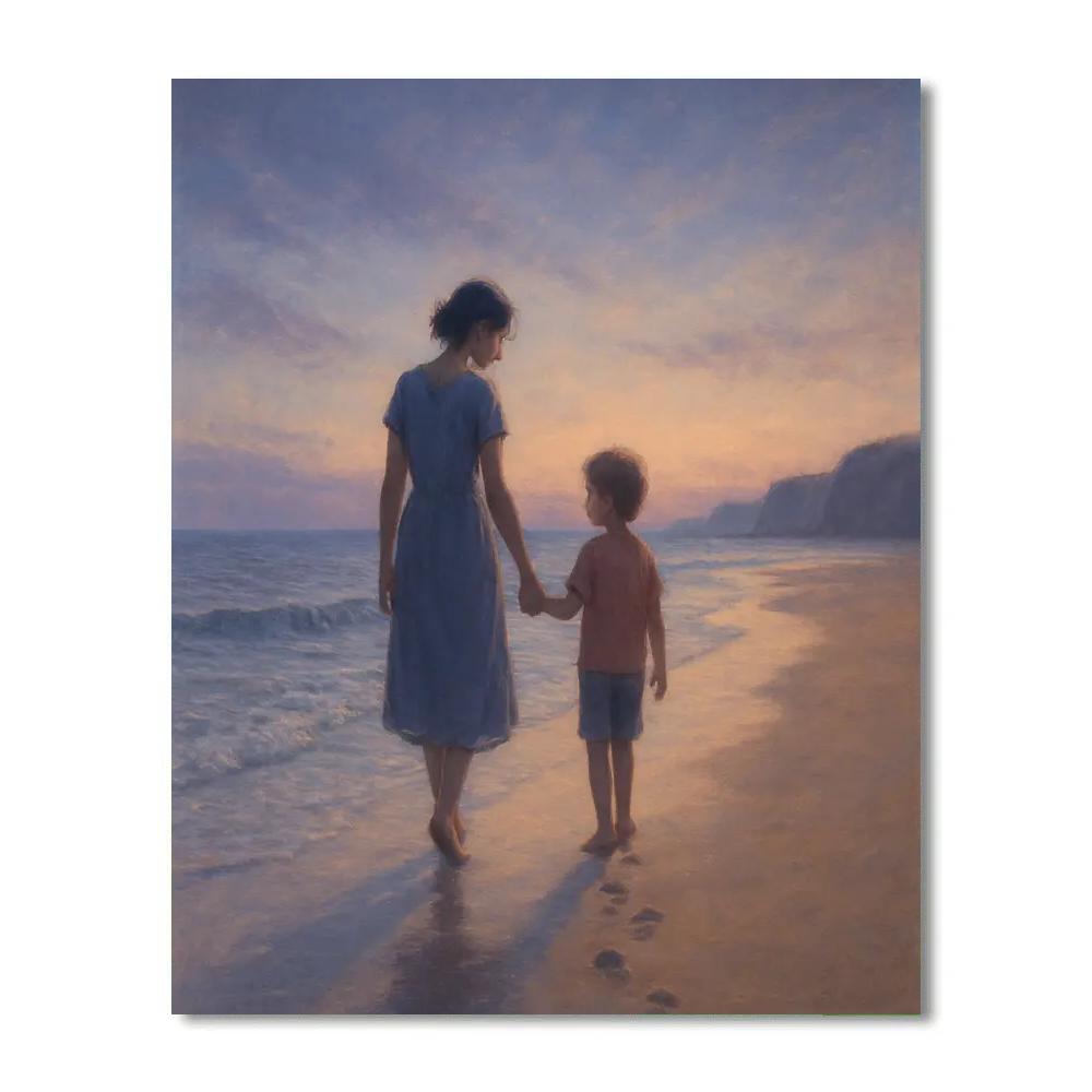 Seaside Sunset Stroll With Mother DIY paint by numbers