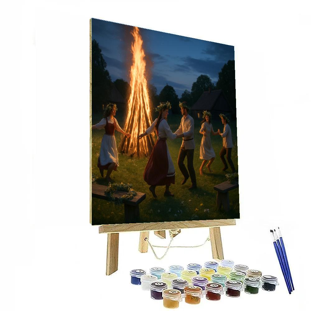 Midsummer Bonfire Village Celebration paint by color