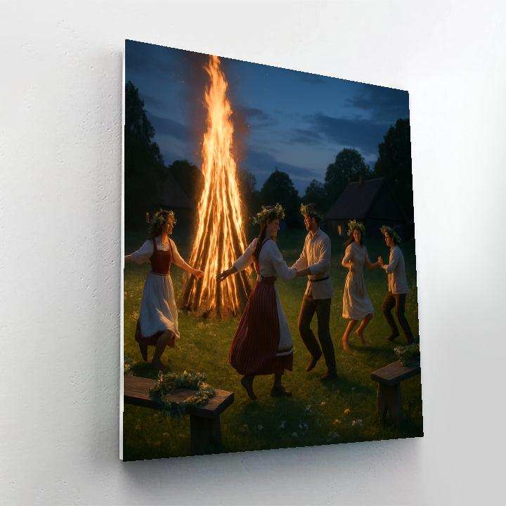 Midsummer Bonfire Village Celebration paint by color