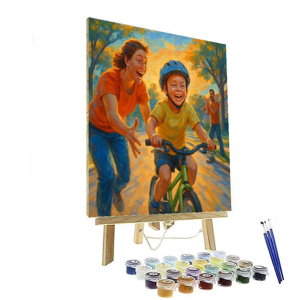 Mother Teaching Bike Riding paint by numbers