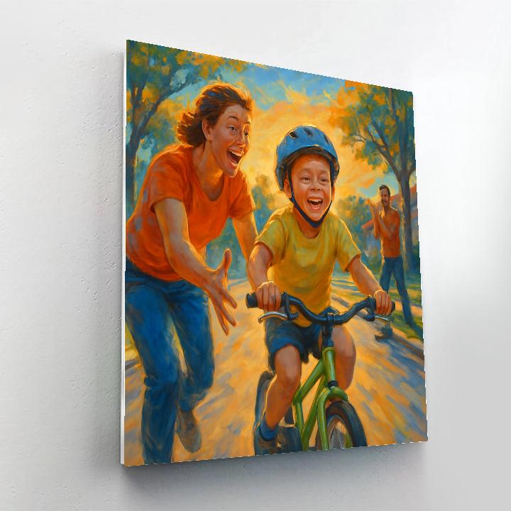 Mother Teaching Bike Riding paint by numbers