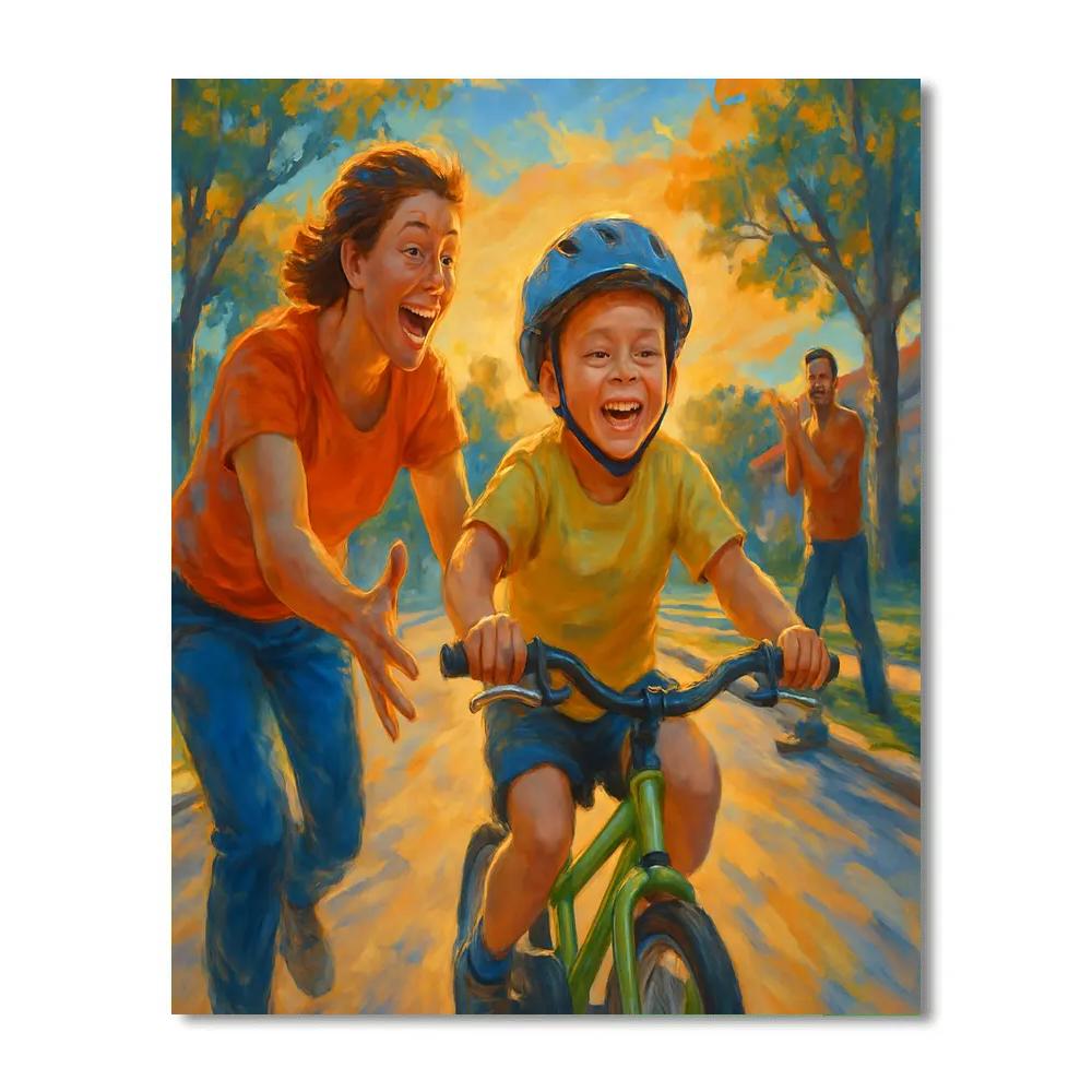 Mother Teaching Bike Riding paint by numbers