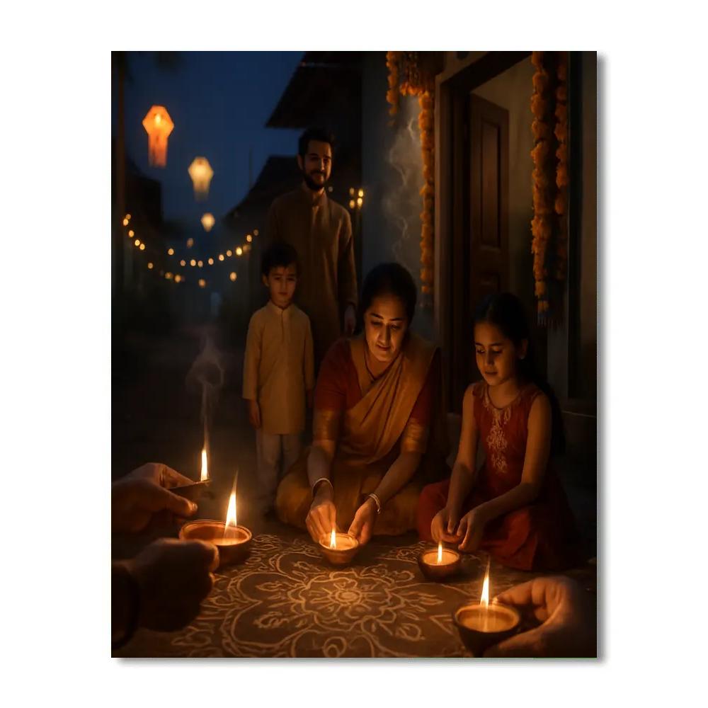 Traditional Diwali Festival Lantern Lighting Paint by numbers art