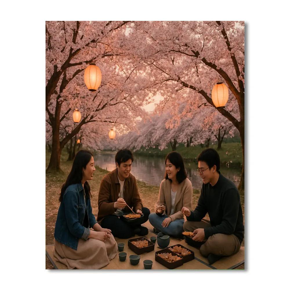 Serene Hanami Cherry Blossom Picnic paint by color