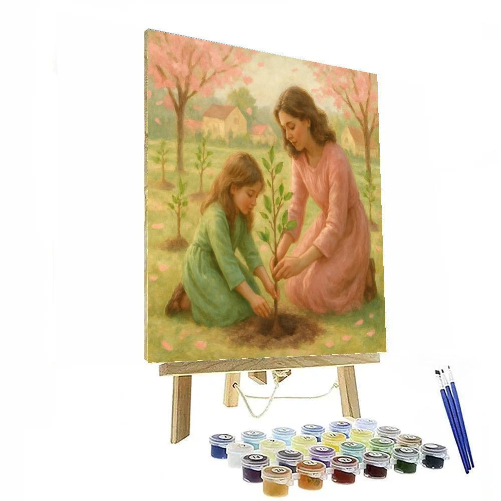 Mother And Child Planting Cherry Trees Number painting