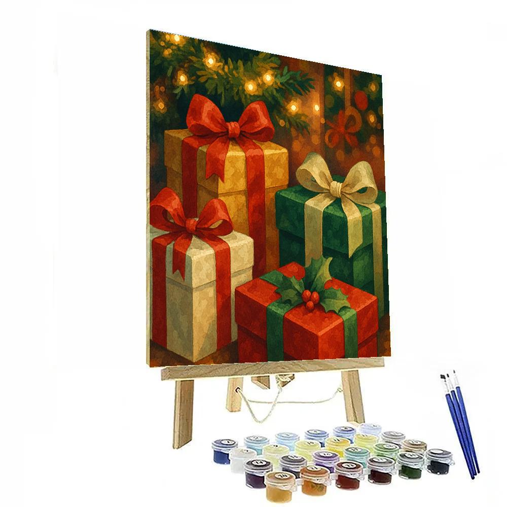 Gifts Beneath Garland Glow Paint by numbers art