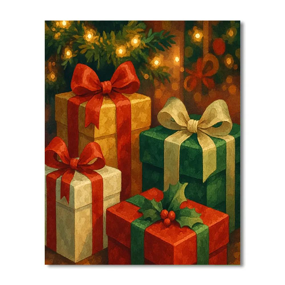 Gifts Beneath Garland Glow Paint by numbers art