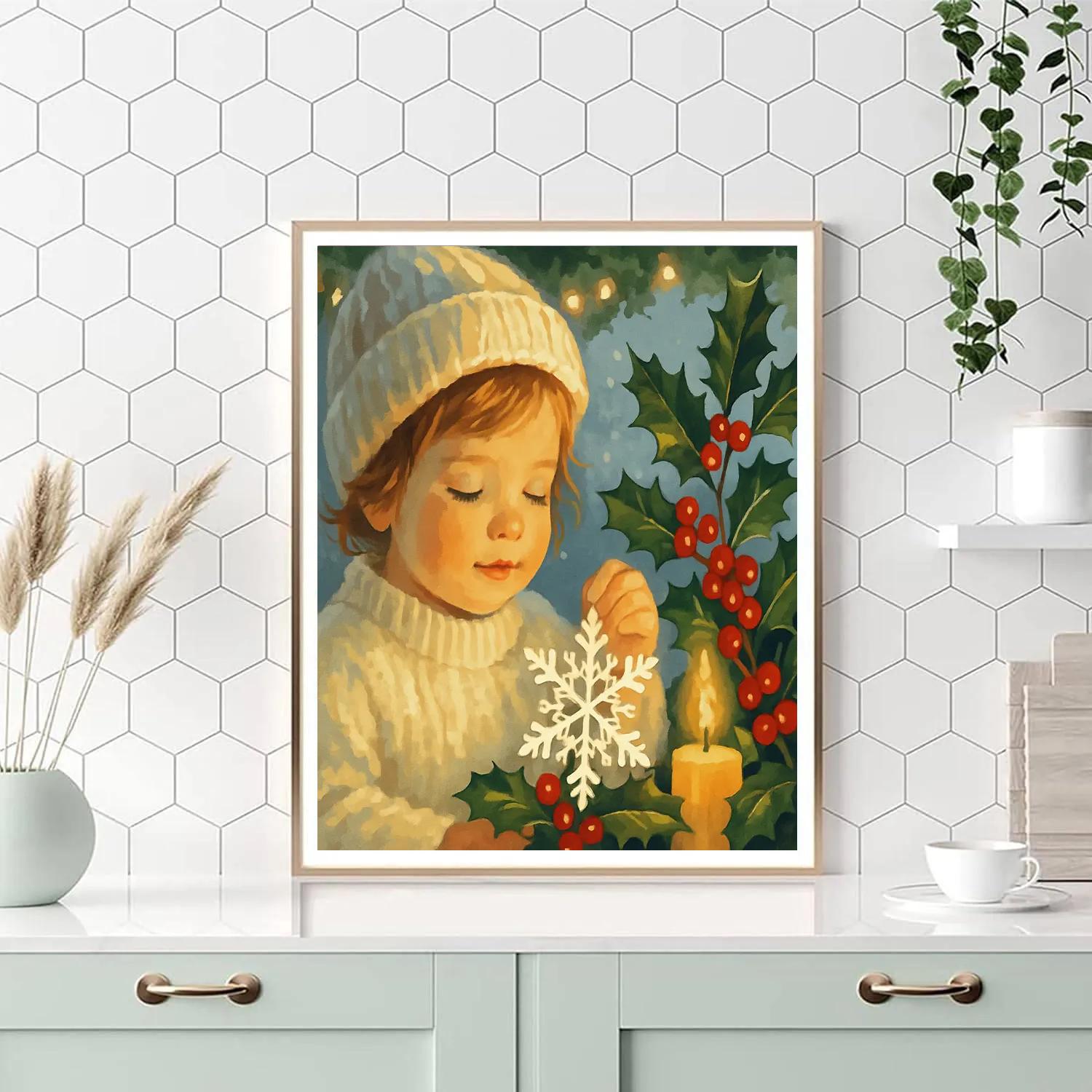 Snowflake And Holly Embrace Paint by numbers art