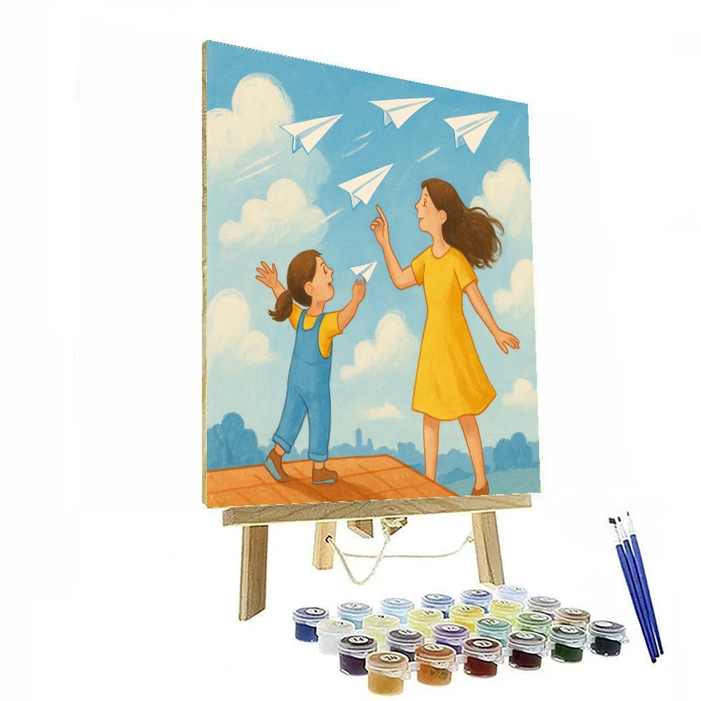 Mother And Child Flying Paper Planes Numbered painting kits