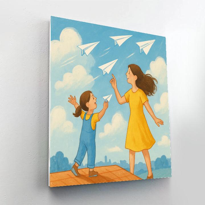 Mother And Child Flying Paper Planes Numbered painting kits