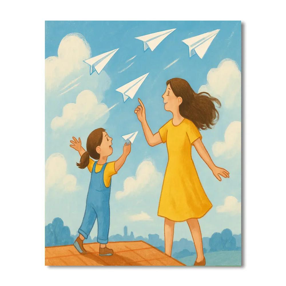 Mother And Child Flying Paper Planes Numbered painting kits