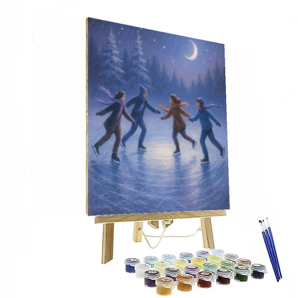 Moonlit Ice Skaters Circle Number painting