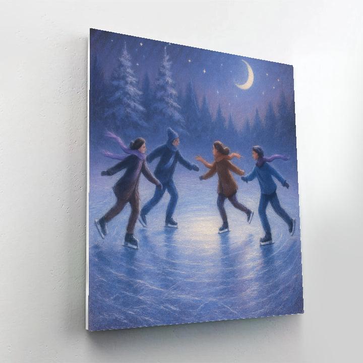 Moonlit Ice Skaters Circle Number painting