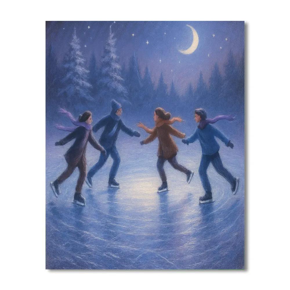 Moonlit Ice Skaters Circle Number painting