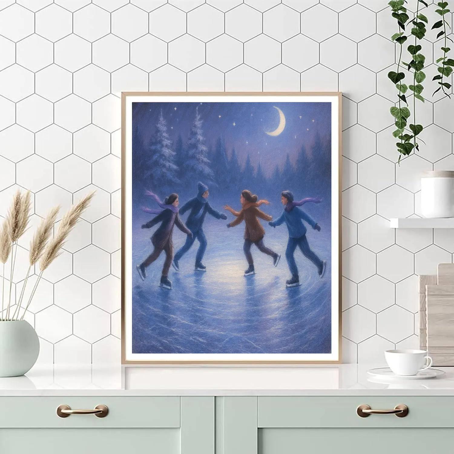 Moonlit Ice Skaters Circle Number painting