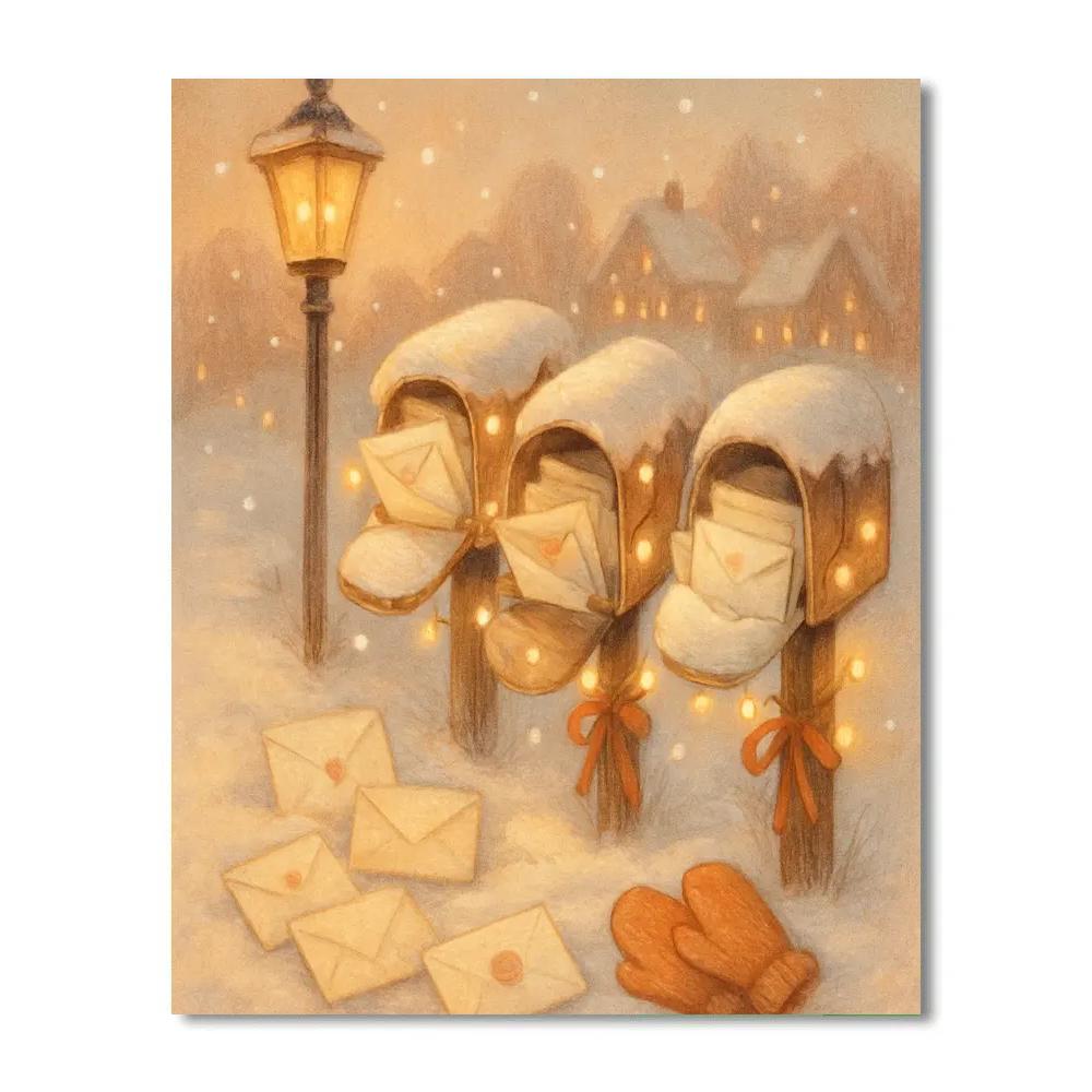 Mailbox Wishes On Snowy Lane Paint by numbers kits