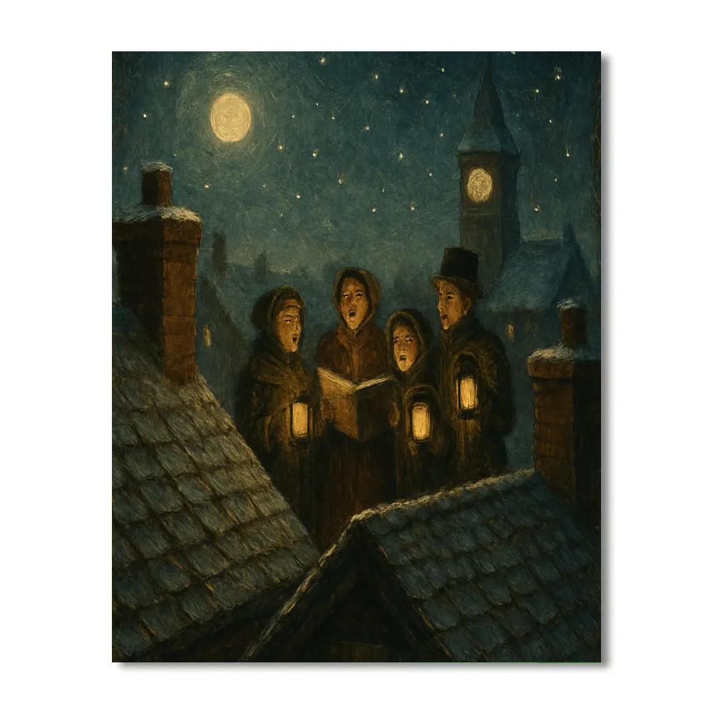 Quiet Rooftop Caroling Night Paint by numbers art