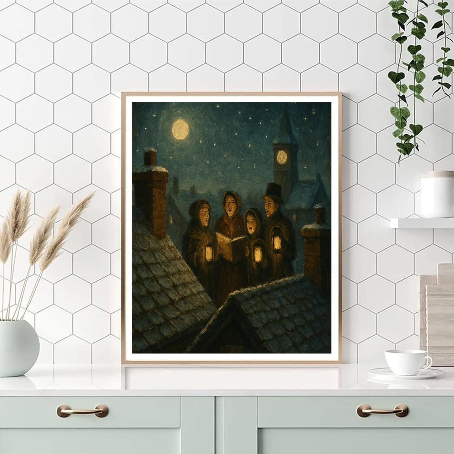 Quiet Rooftop Caroling Night Paint by numbers art