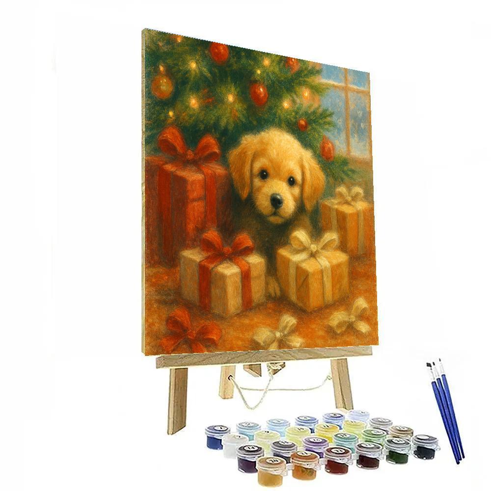 Puppy Under The Holiday Tree DIY paint by numbers