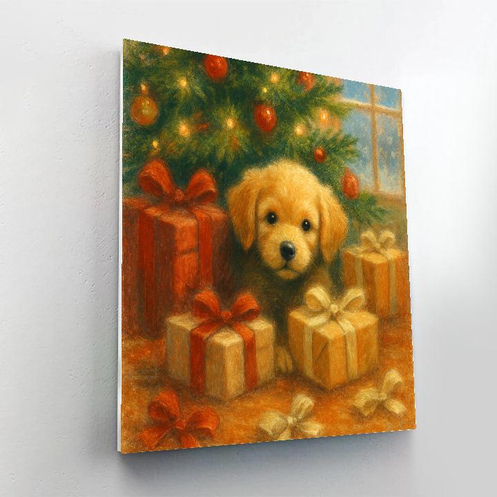 Puppy Under The Holiday Tree DIY paint by numbers
