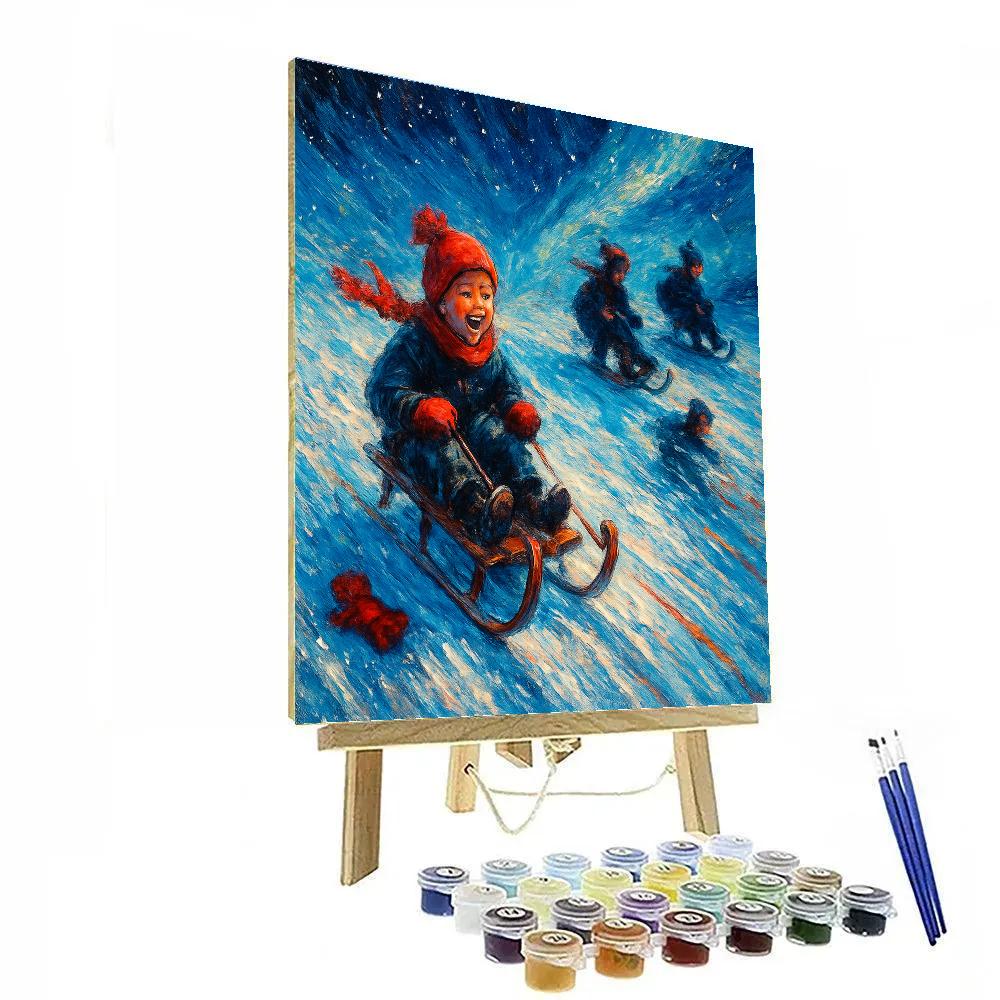 Starlit Sled Race On Hilltop Number painting