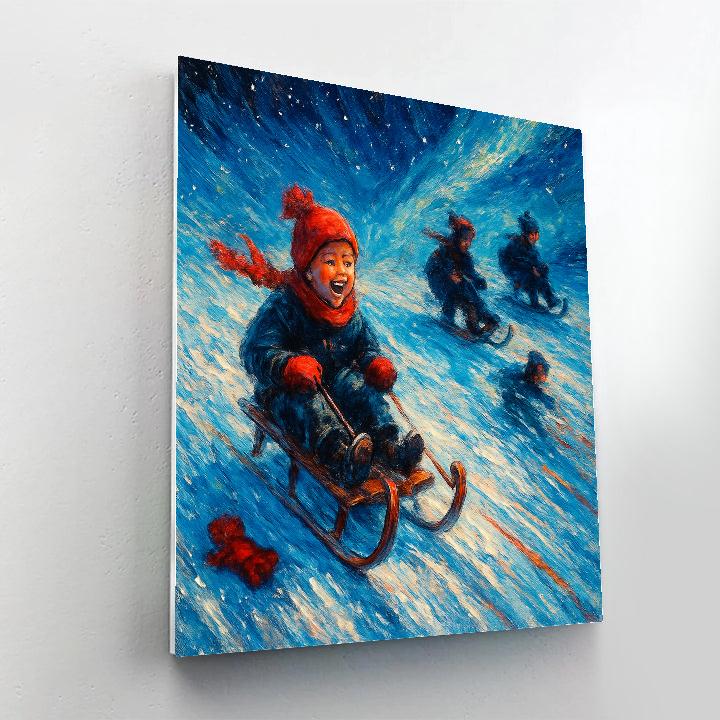 Starlit Sled Race On Hilltop Number painting