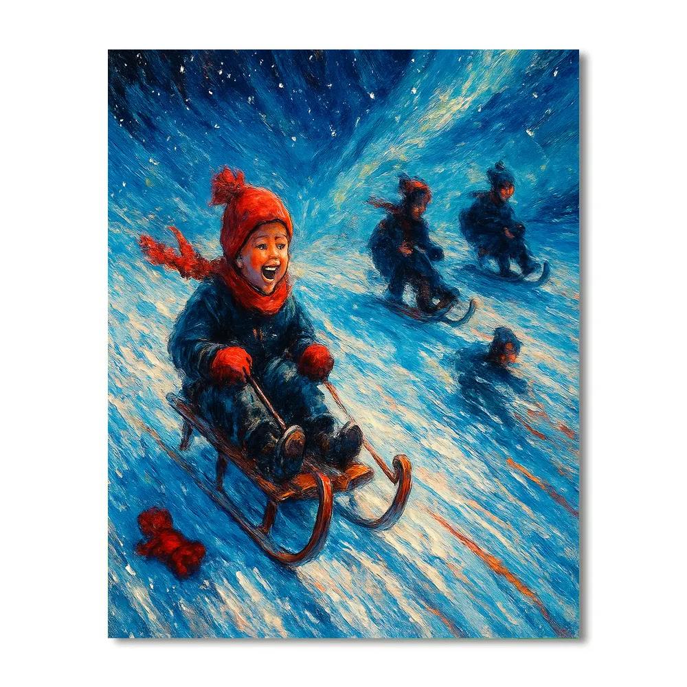 Starlit Sled Race On Hilltop Number painting