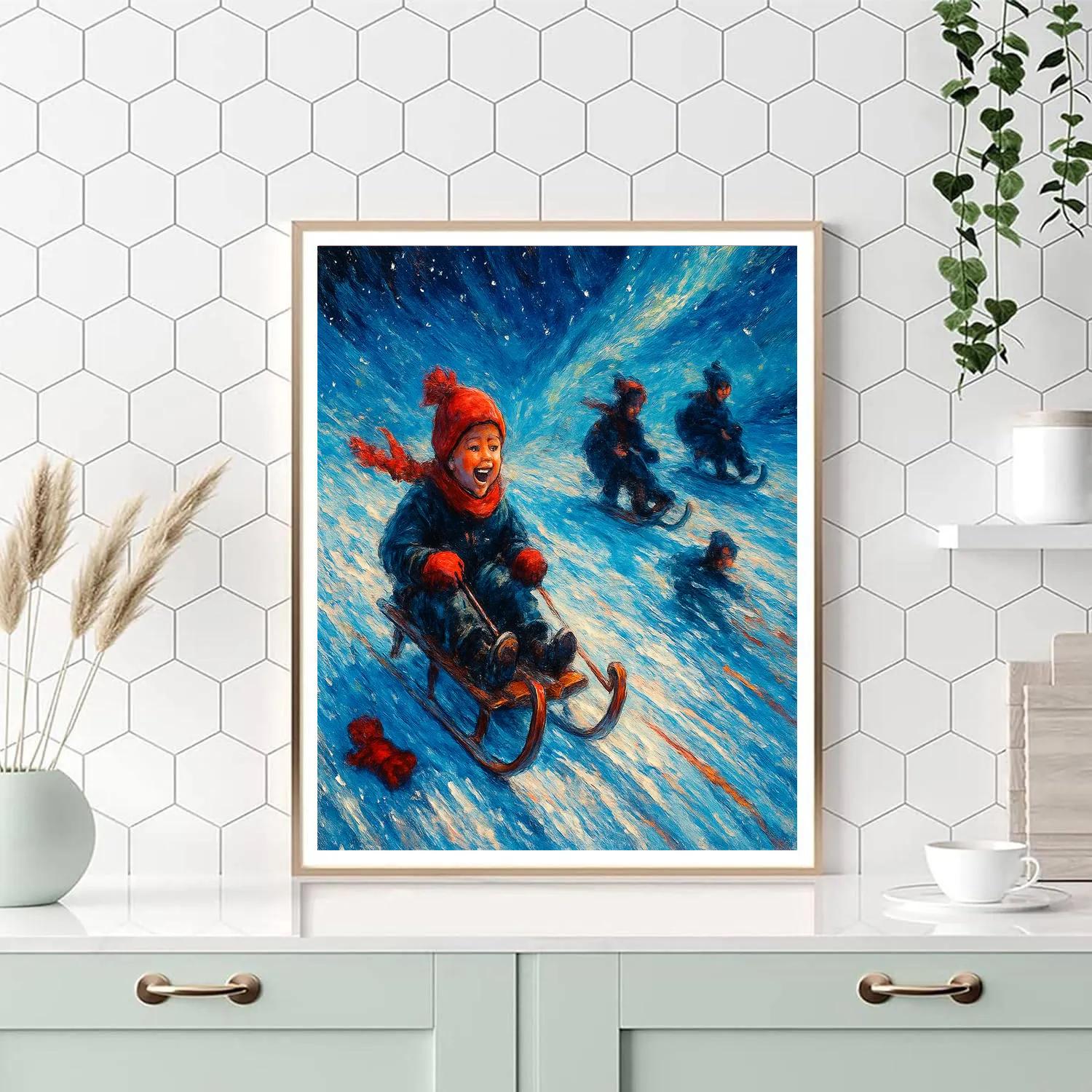 Starlit Sled Race On Hilltop Number painting