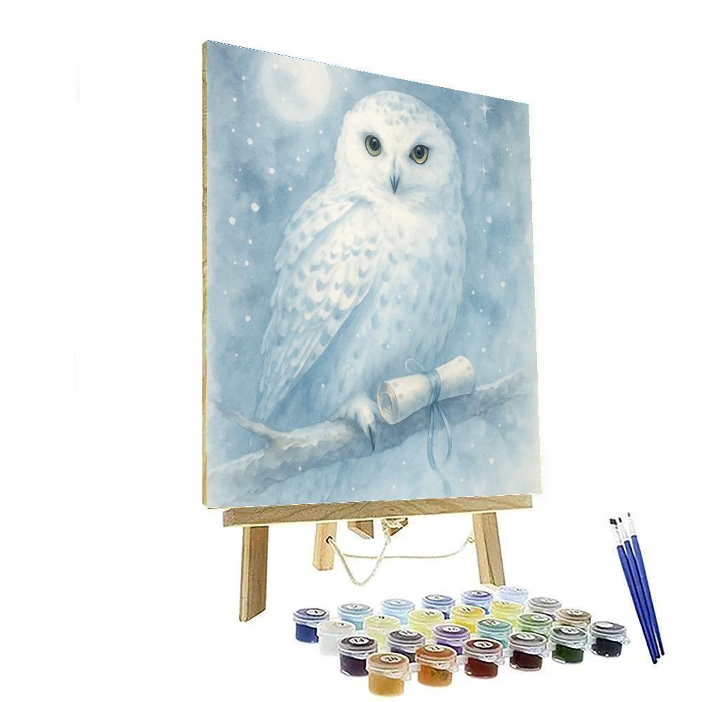 Snow Owl Messenger On Midnight Branch paint by number