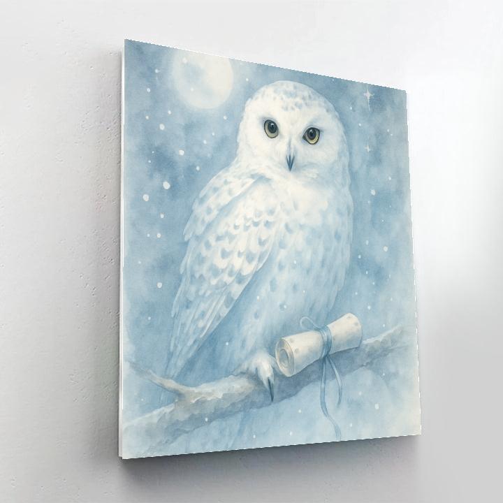 Snow Owl Messenger On Midnight Branch paint by number