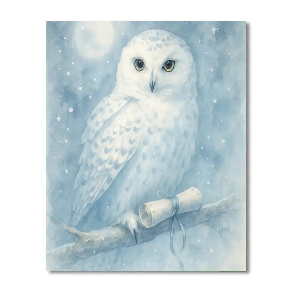 Snow Owl Messenger On Midnight Branch paint by number