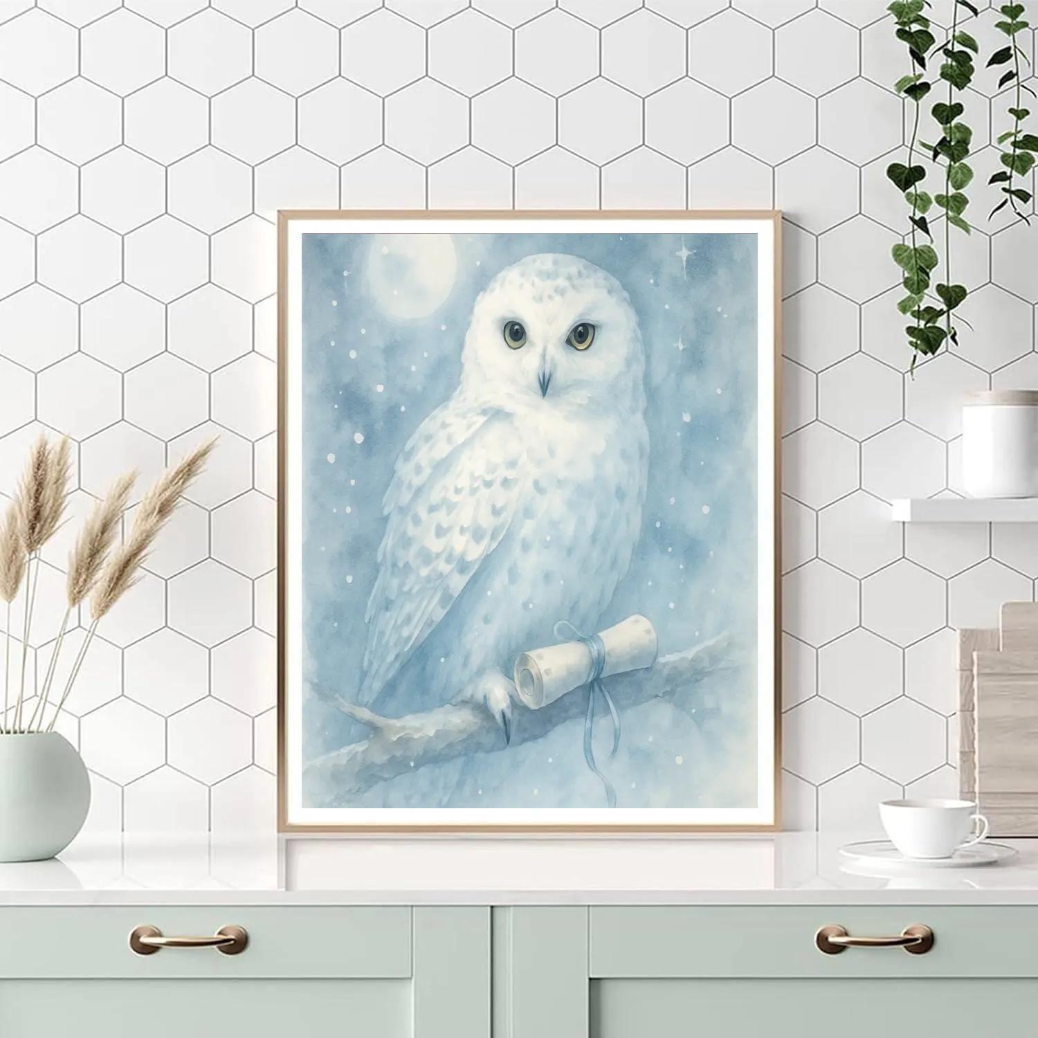 Snow Owl Messenger On Midnight Branch paint by number
