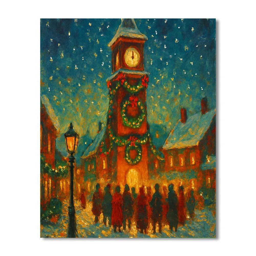 Village Clocktower Holiday Countdown Painting by numbers kit