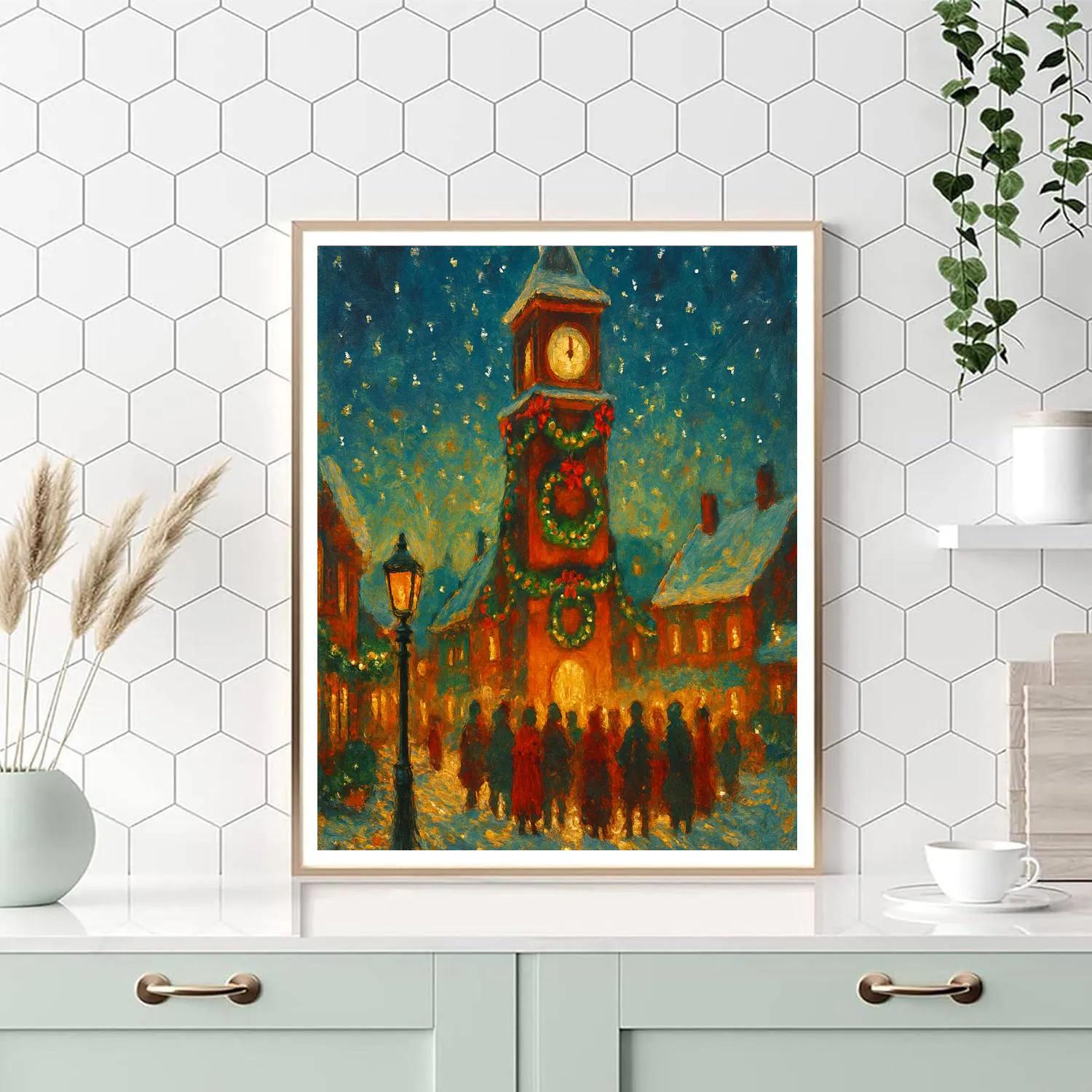 Village Clocktower Holiday Countdown Painting by numbers kit