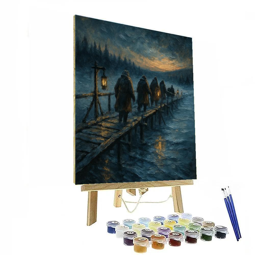 Frostbitten Lantern Bridge Crossing Paint by numbers art