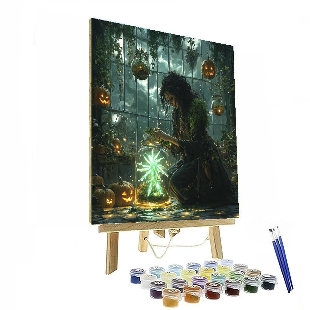 Spooky Witch Botanist In Midnight Greenhouse Paint by numbers kits