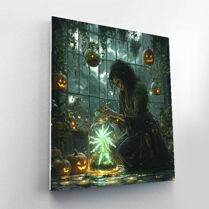 Spooky Witch Botanist In Midnight Greenhouse Paint by numbers kits