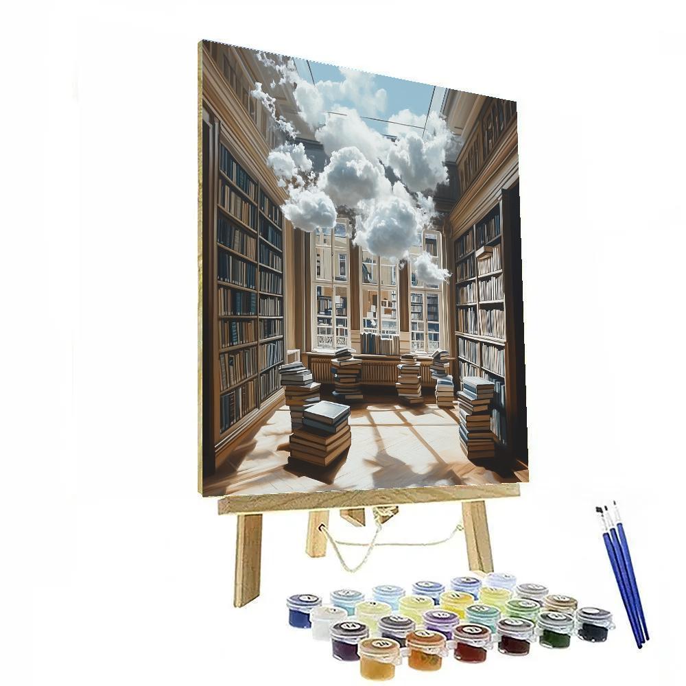 Rene Magritte Inspired Library Of Clouds painting number kit