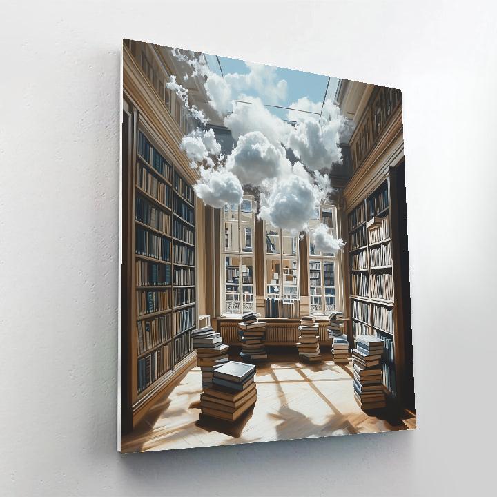 Rene Magritte Inspired Library Of Clouds painting number kit