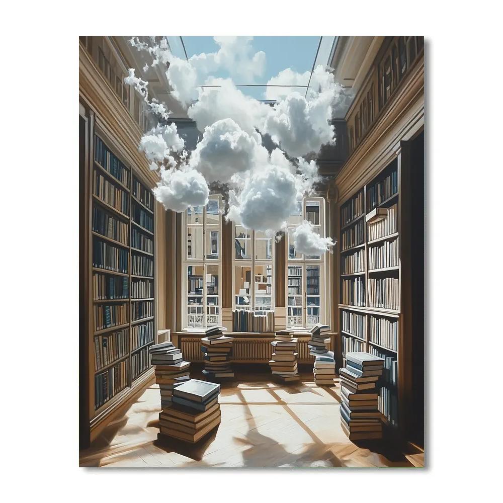 Rene Magritte Inspired Library Of Clouds painting number kit