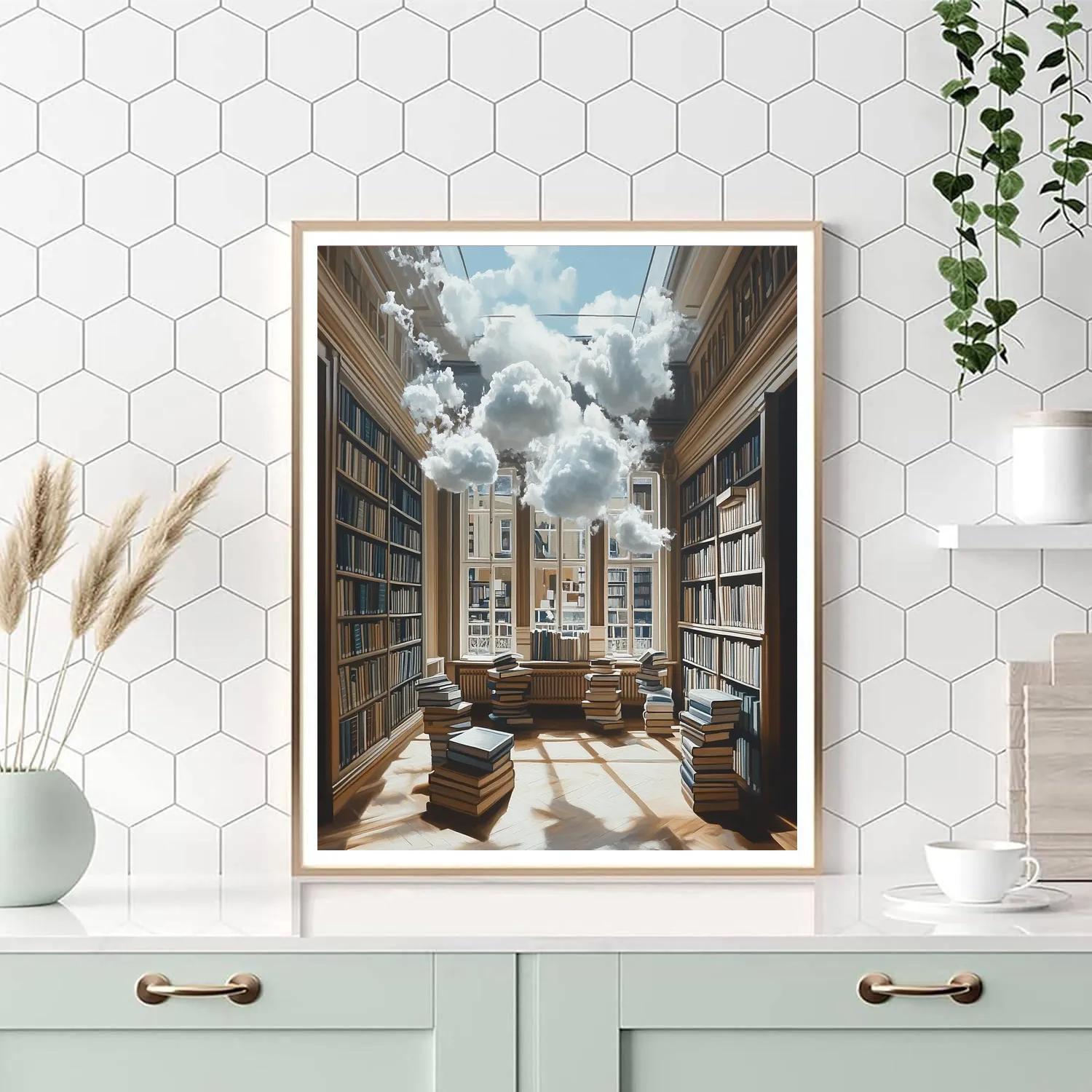 Rene Magritte Inspired Library Of Clouds painting number kit