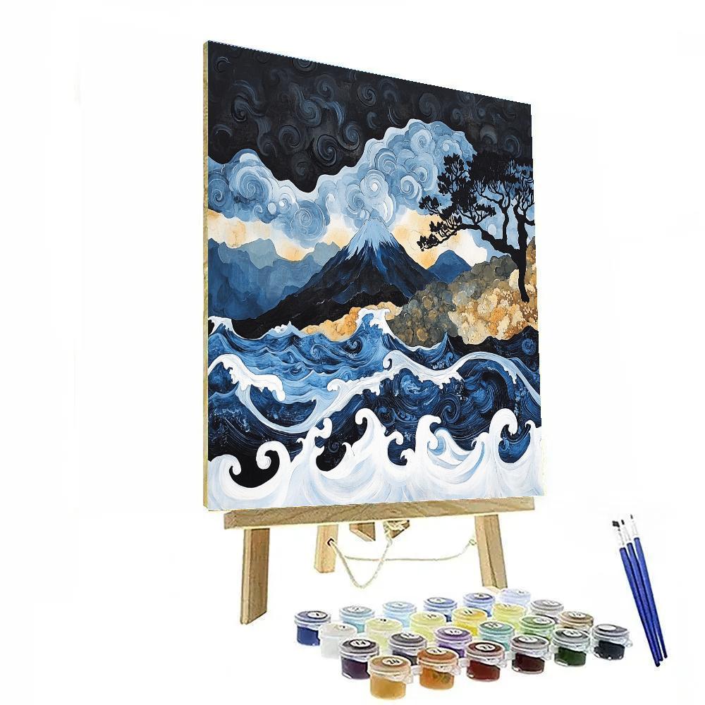 Hokusai Inspired Stormy Mountain Landscape Numbered painting kits