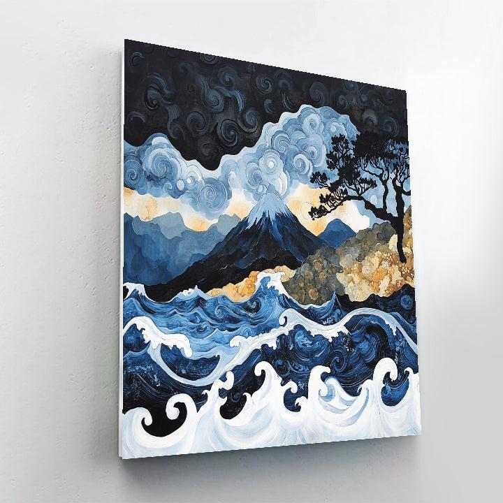 Hokusai Inspired Stormy Mountain Landscape Numbered painting kits